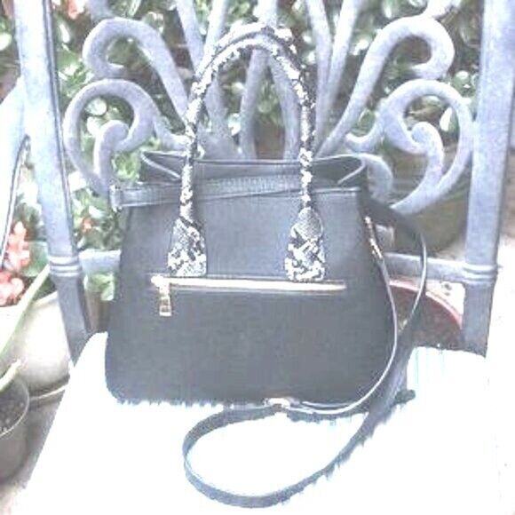 Isabella Womens Leather Double Handled Black Satchel Handbag 12" x 9" x 6"*** - Picture 6 of 10